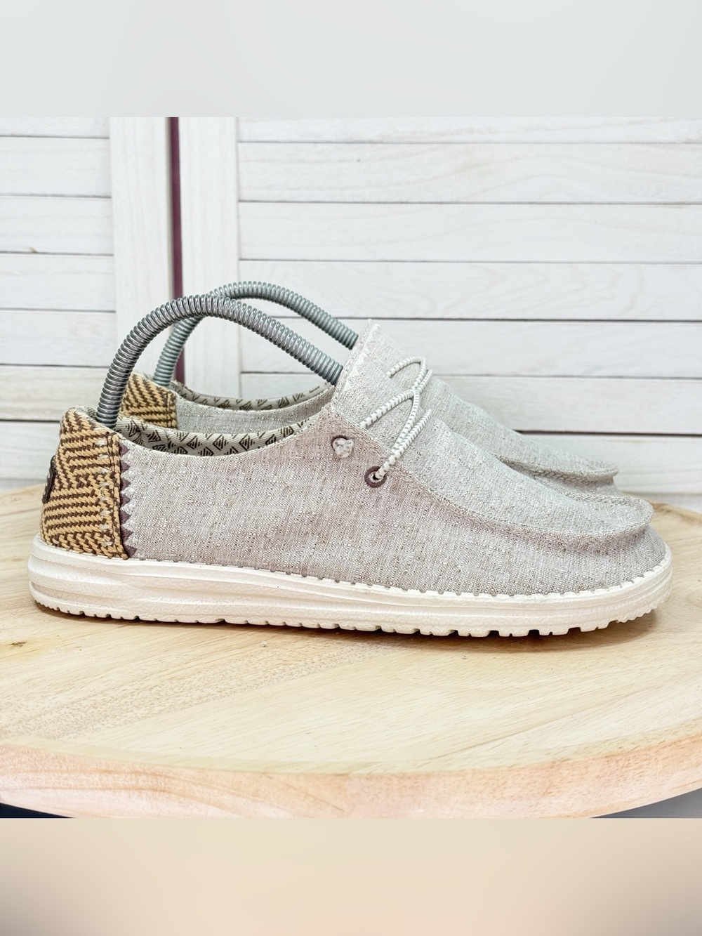 Hey Dude Wendy Chambray Woven Loafers Java Beige Women 8 Casual Streetwear